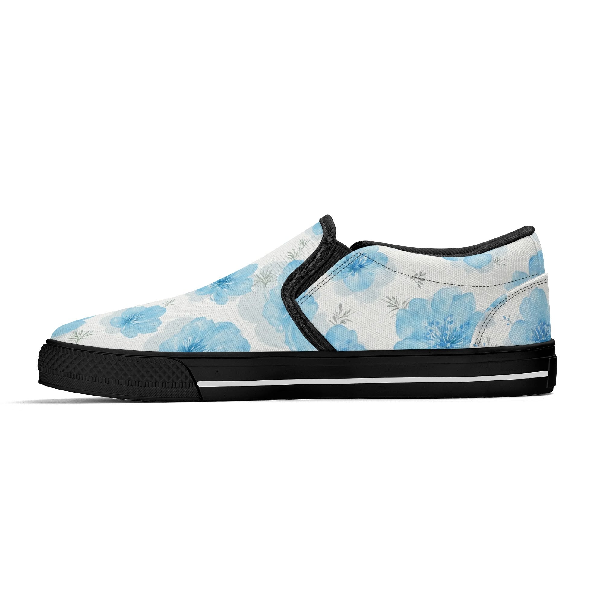 Floral Blue Porcelain Canvas Slipons (black right inside)