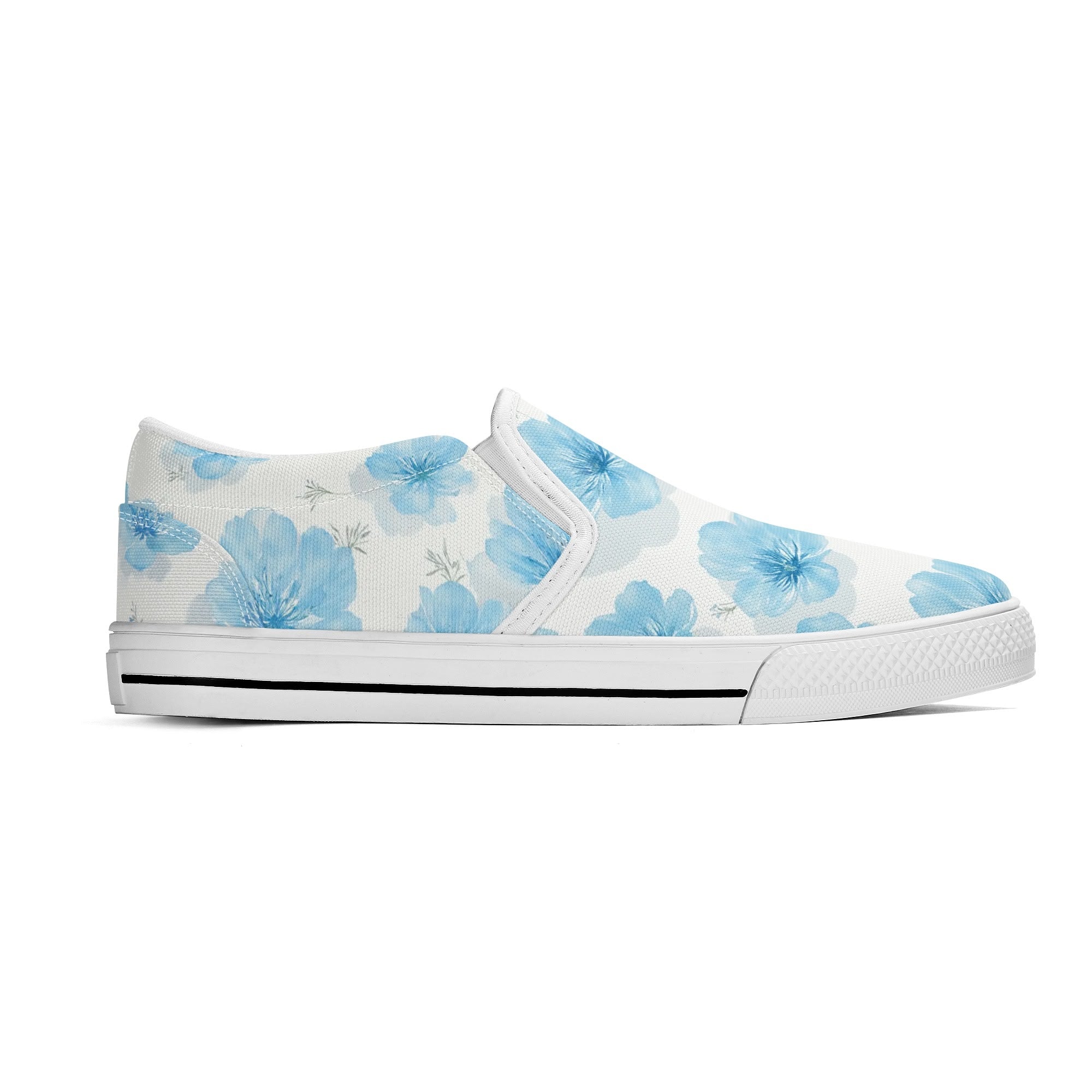 Floral Blue Porcelain Canvas Slipons (white right outside)