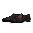 Bloodmoon Raven Canvas Slipons (black pair angled)