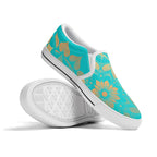 Antique Mandala on Cyan Canvas Slipons (white pair stacked)
