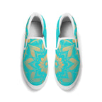 Antique Mandala on Cyan Canvas Slipons (white pair top)