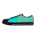 Antique Mandala on Cyan Canvas Lowtops (black left outside)
