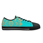 Antique Mandala on Cyan Canvas Lowtops (black left inside)