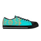 Antique Mandala on Cyan Canvas Lowtops (black right outside)