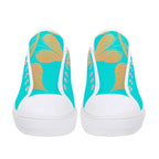 Antique Mandala on Cyan Canvas Lowtops (white pair front)