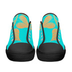 Antique Mandala on Cyan Canvas Lowtops (black pair front)