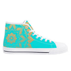 Antique Mandala on Cyan Canvas Hightops (white left inside)