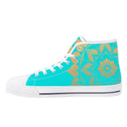 Antique Mandala on Cyan Canvas Hightops (white right inside)