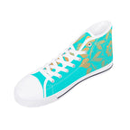 Antique Mandala on Cyan Canvas Hightops (white right above angled)