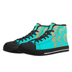 Antique Mandala on Cyan Canvas Hightops (black pair angled)