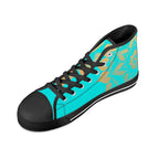 Antique Mandala on Cyan Canvas Hightops (black right above angled)