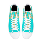 Antique Mandala on Cyan Canvas Hightops (white pair top)