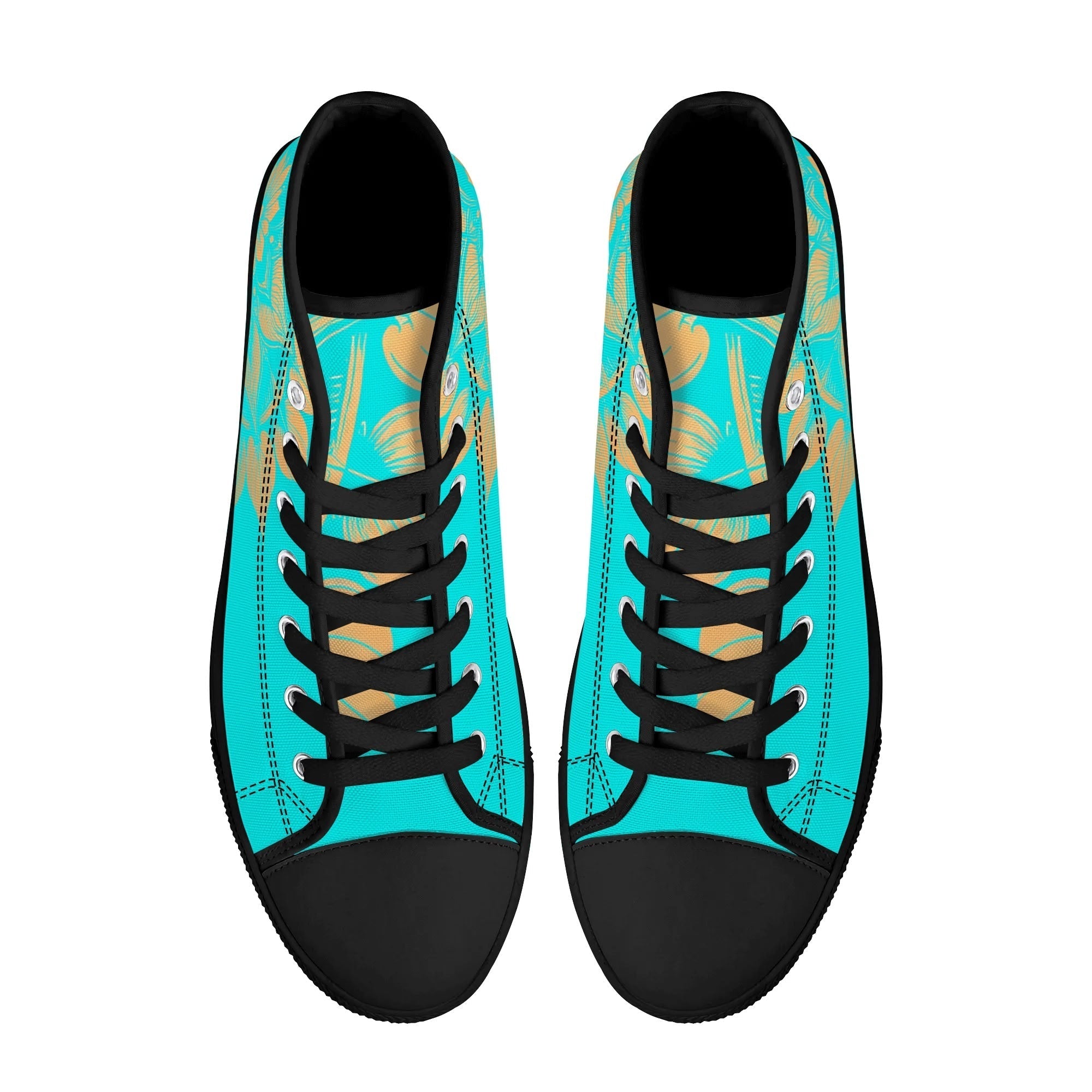 Antique Mandala on Cyan Canvas Hightops (black pair top)