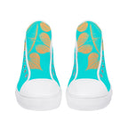 Antique Mandala on Cyan Canvas Hightops (white pair front)