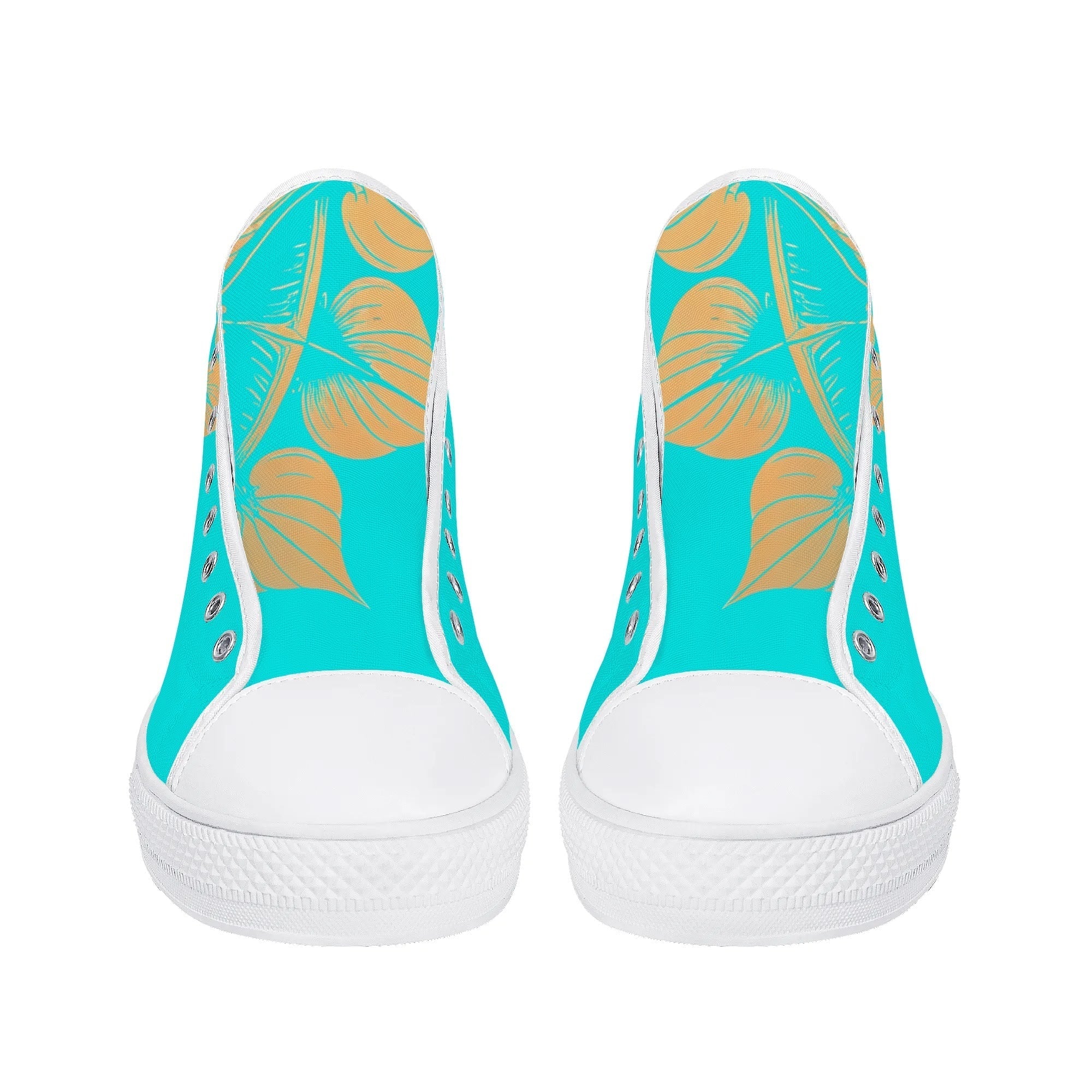 Antique Mandala on Cyan Canvas Hightops (white pair front)