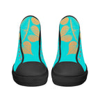 Antique Mandala on Cyan Canvas Hightops (black pair front)