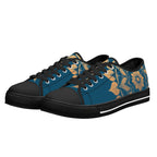 Antique Mandala on Dark Blue Canvas Lowtops (black pair angled)