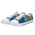 Antique Mandala on Dark Blue Canvas Lowtops (white pair angled)