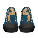 Antique Mandala on Dark Blue Canvas Lowtops (black pair front)
