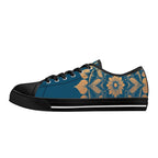 Antique Mandala on Dark Blue Canvas Lowtops (black left outside)