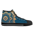 Antique Mandala on Dark Blue Canvas Hightops (black left inside)