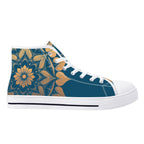 Antique Mandala on Dark Blue Canvas Hightops (white right outside)