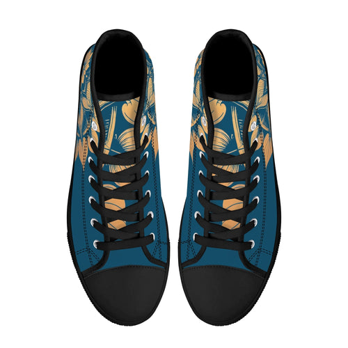 Antique Mandala on Dark Blue Canvas Hightops (black pair top)