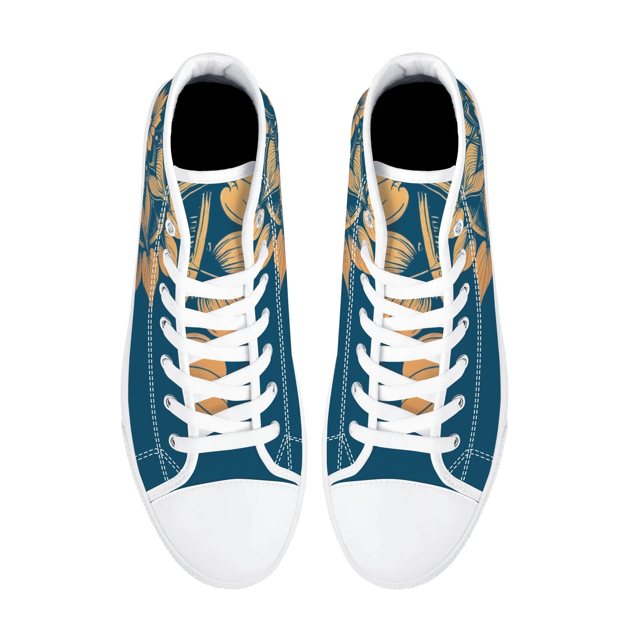 Antique Mandala on Dark Blue Canvas Hightops (white pair top)
