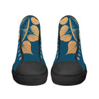 Antique Mandala on Dark Blue Canvas Hightops (black pair front)