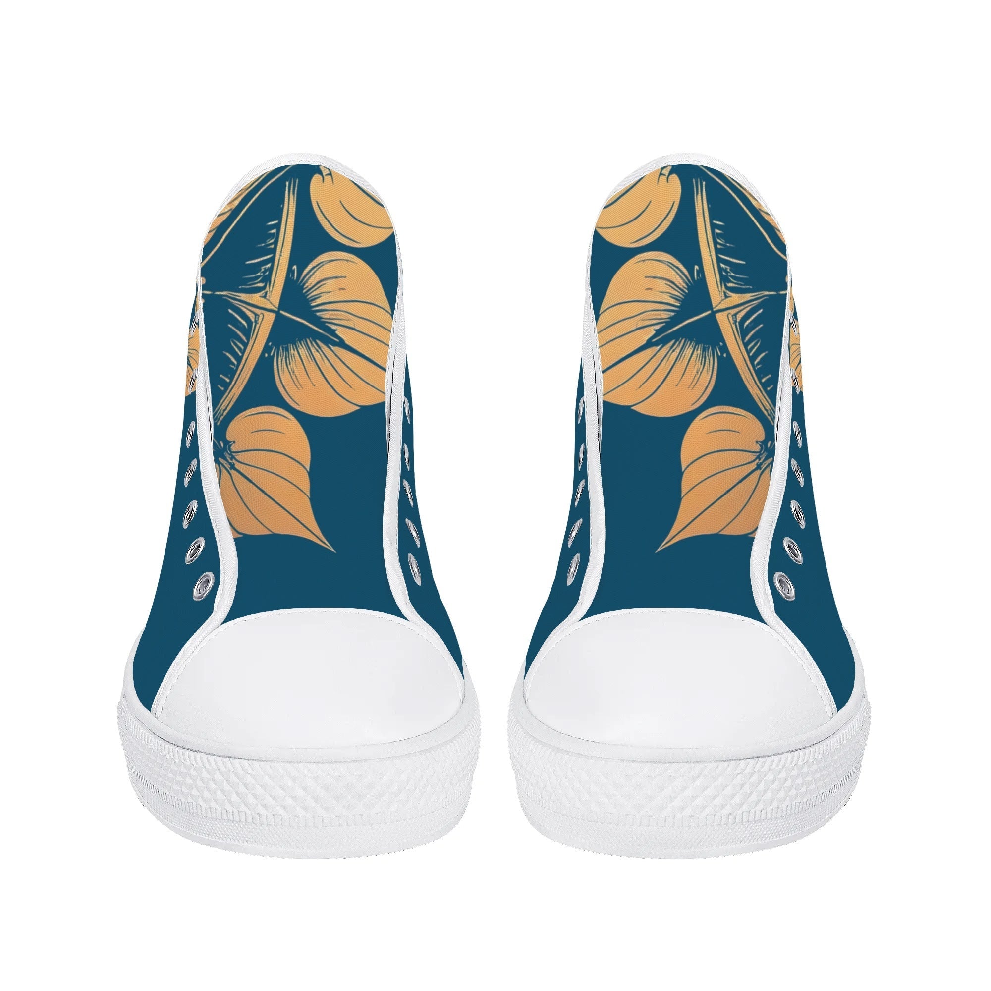 Antique Mandala on Dark Blue Canvas Hightops (white pair front)