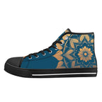 Antique Mandala on Dark Blue Canvas Hightops (black left outside)