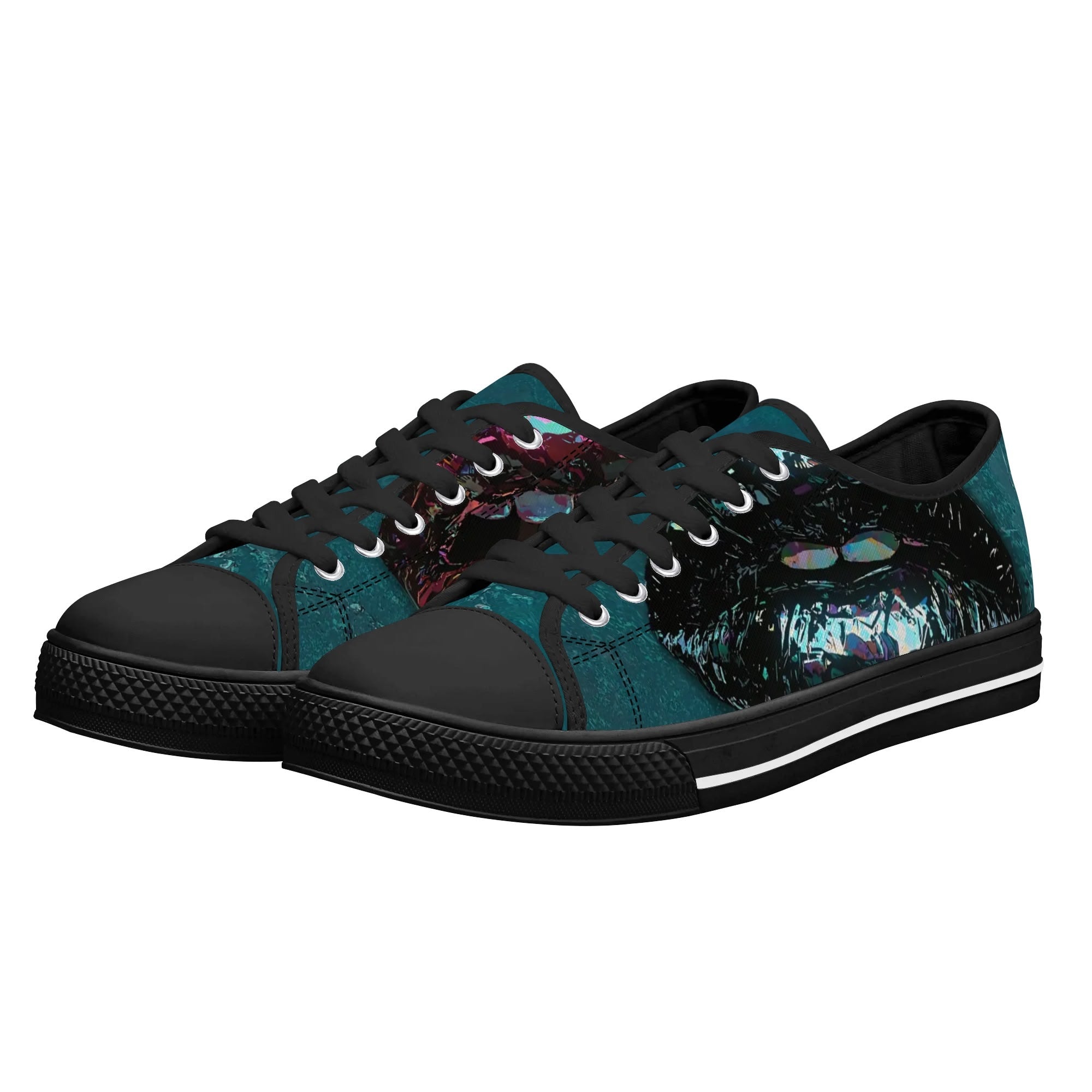 Prism Lips Canvas Lowtops (black pair angled)