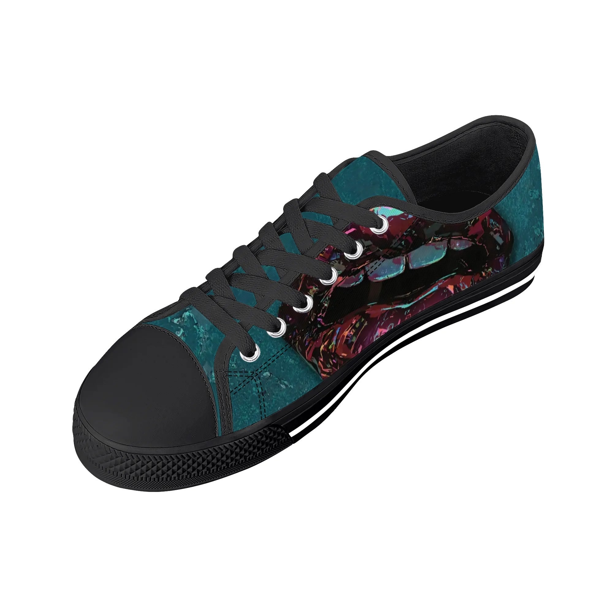 Prism Lips Canvas Lowtops (black right above angled)