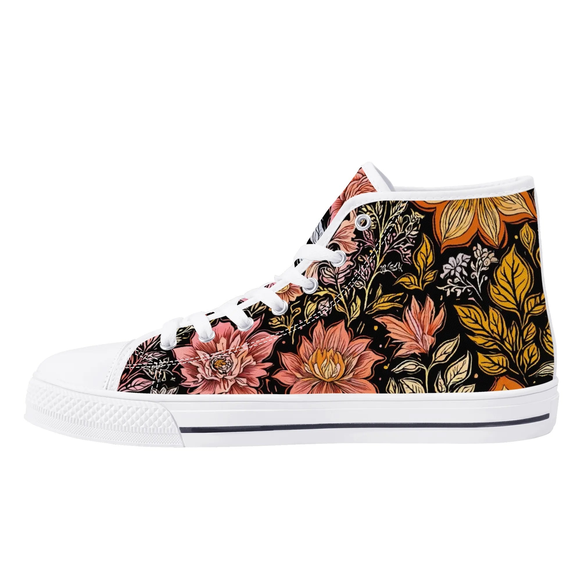 Vintage Noir Bloom Canvas Hightops (white right inside)