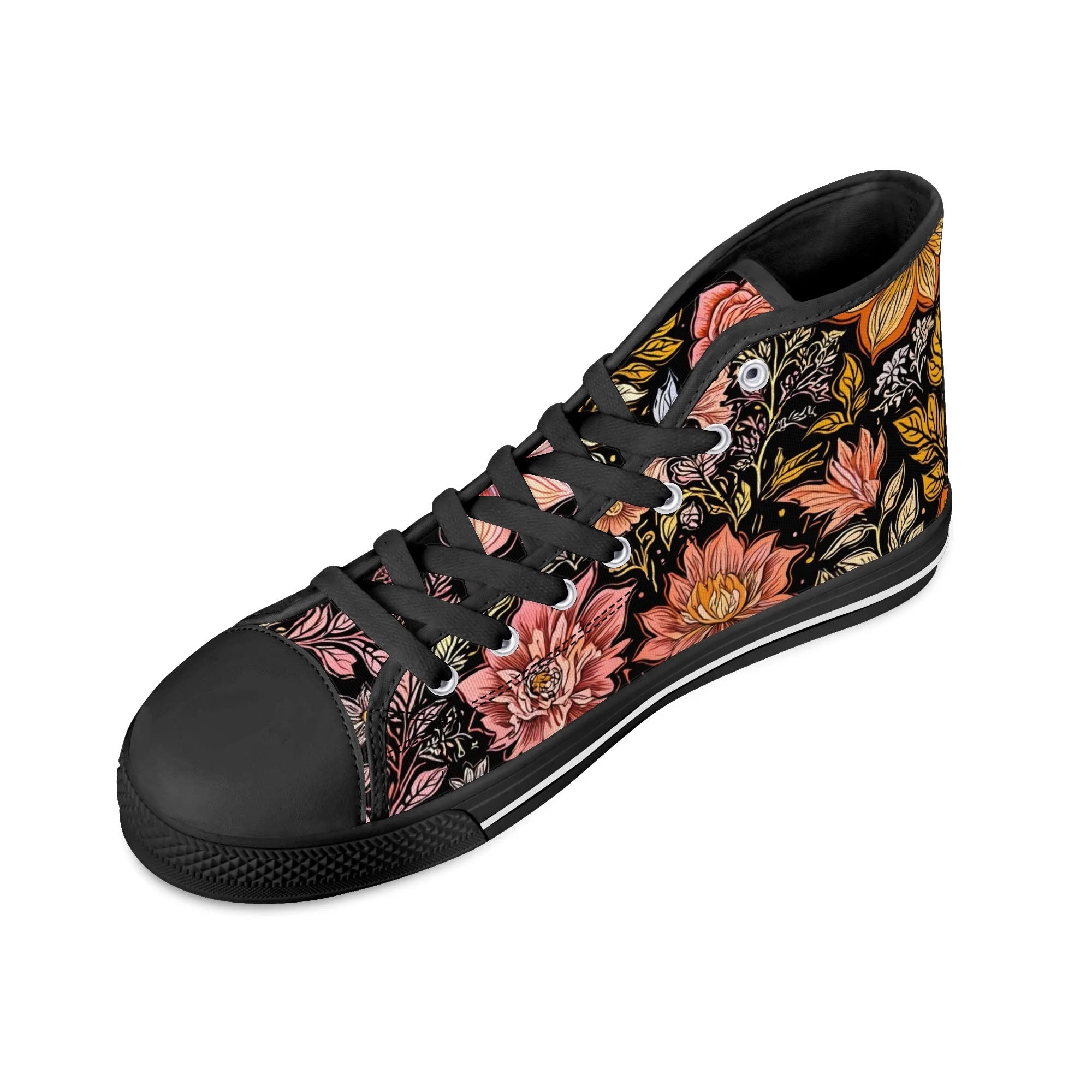 Vintage Noir Bloom Canvas Hightops (black right above angled)