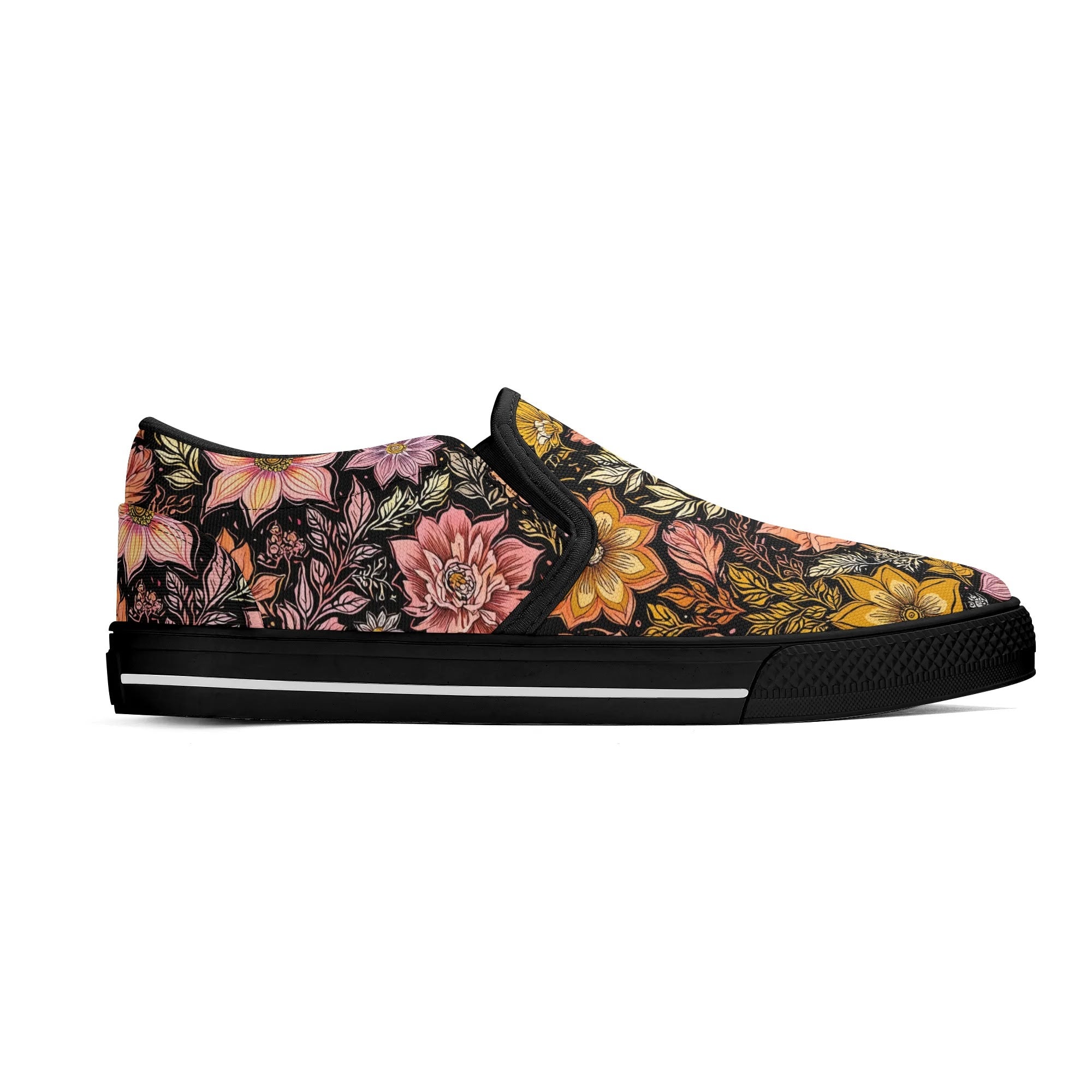 Vintage Noir Bloom Canvas Slipons (black right outside)