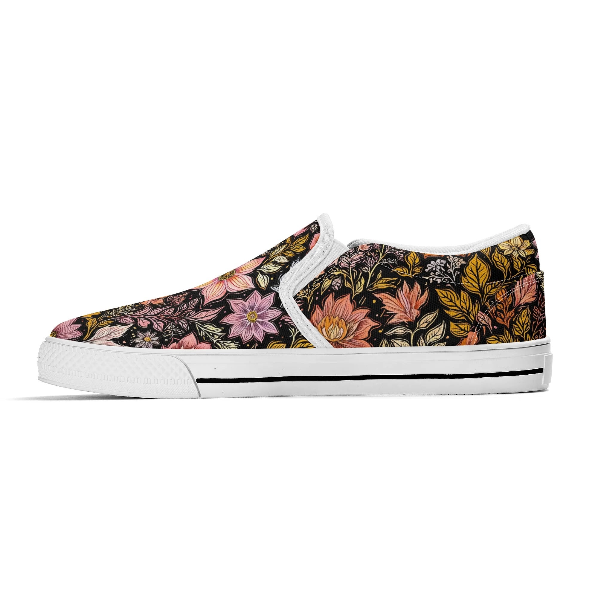 Vintage Noir Bloom Canvas Slipons (white right inside)