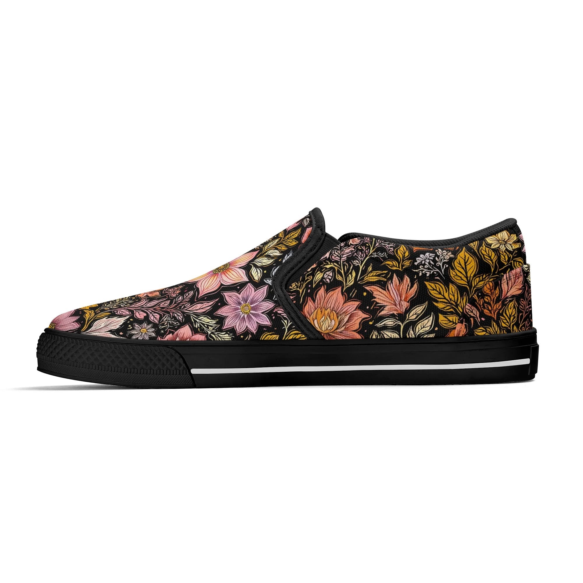 Vintage Noir Bloom Canvas Slipons (black right inside)