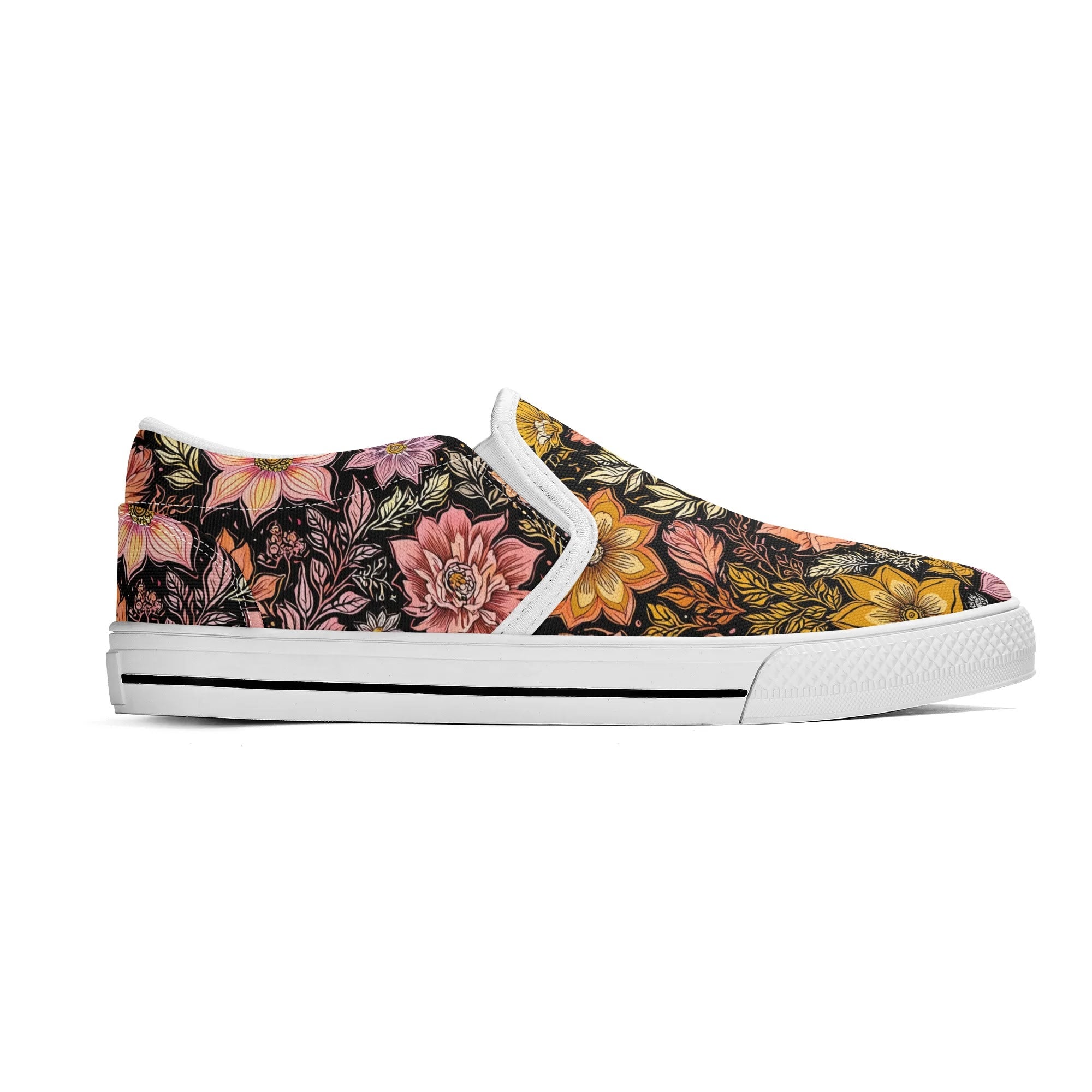 Vintage Noir Bloom Canvas Slipons (white right outside)
