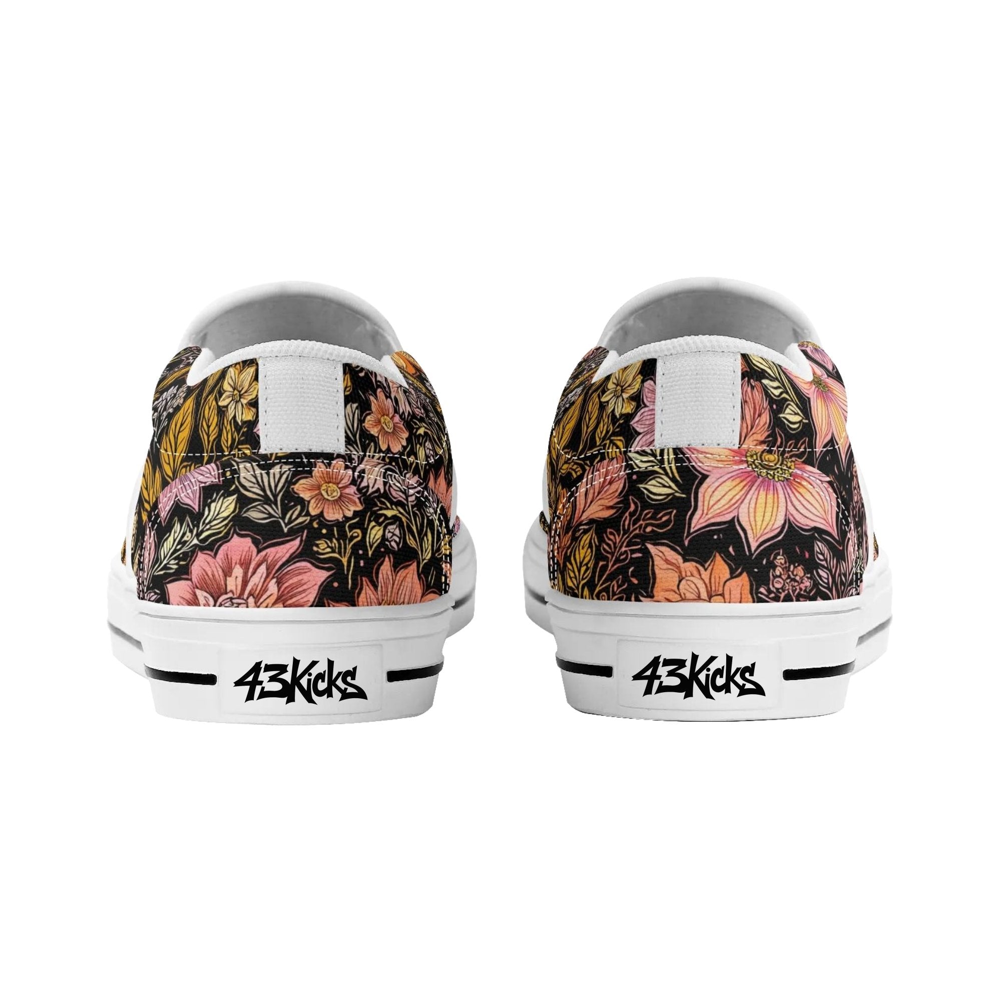 Vintage Noir Bloom Canvas Slipons (white pair rear)