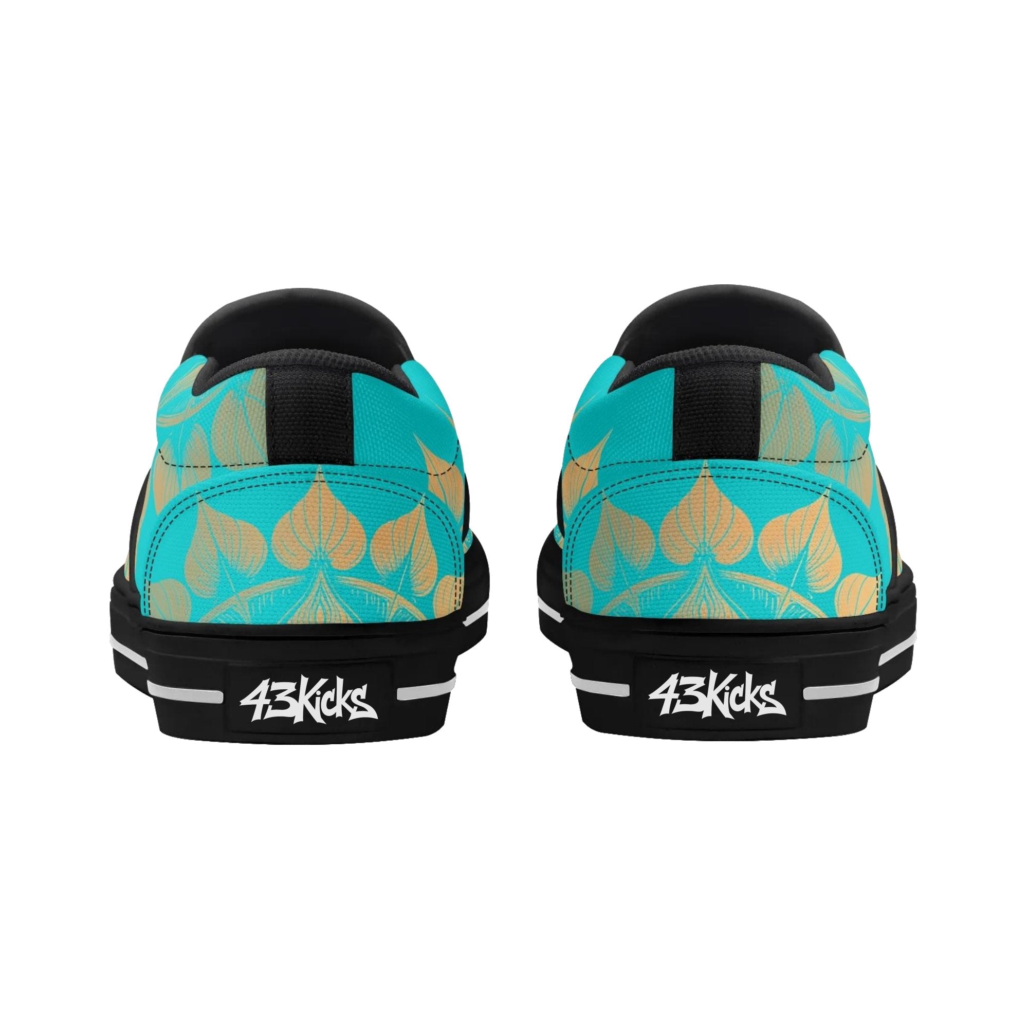 Antique Mandala on Cyan Canvas Slipons (black pair rear)