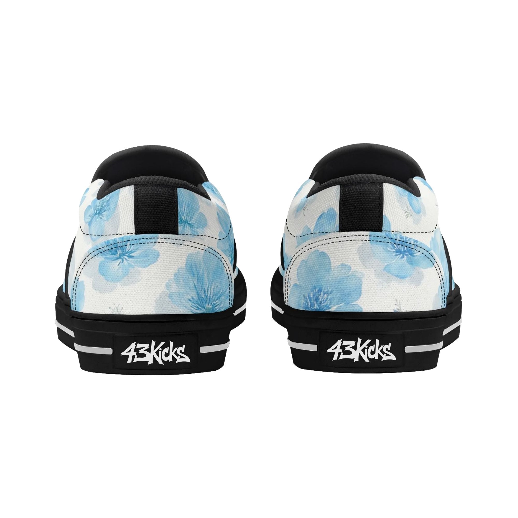 Floral Blue Porcelain Canvas Slipons (black pair rear)