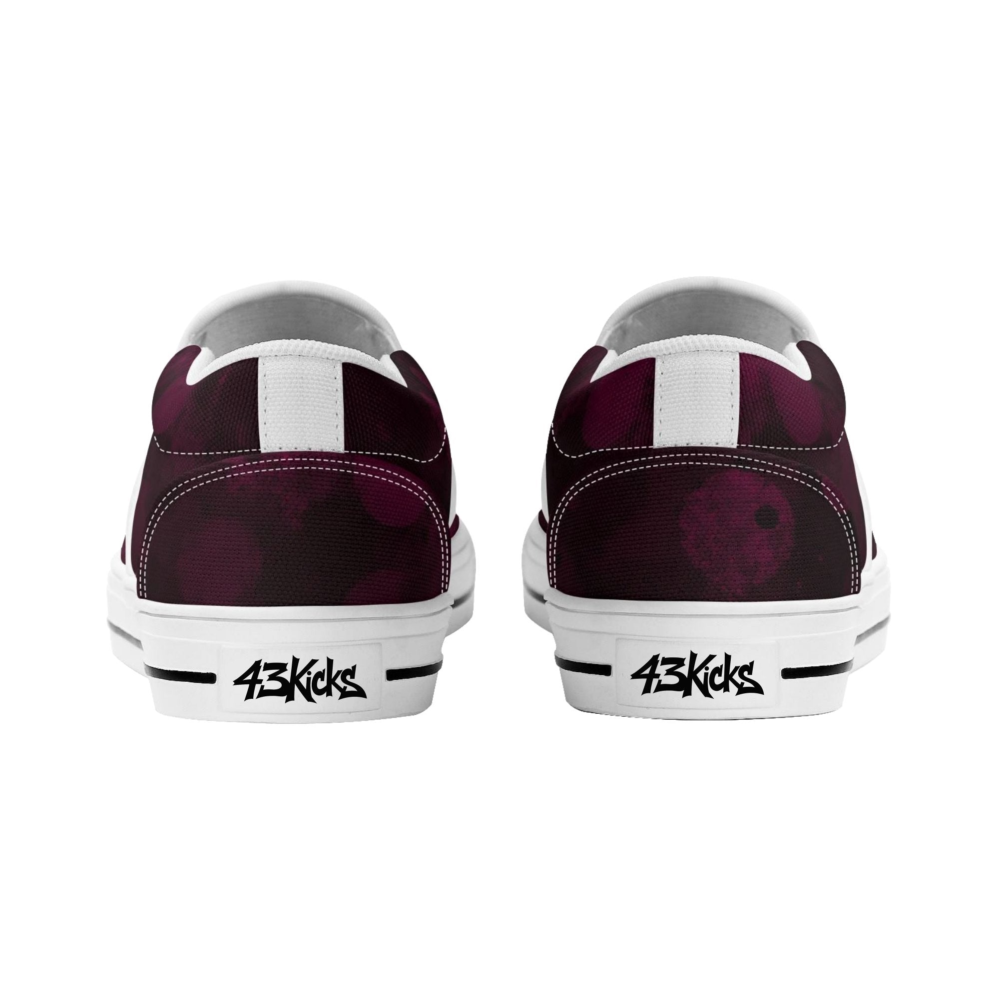 Dot Shift in Burgundy Canvas Slipons (white pair rear)