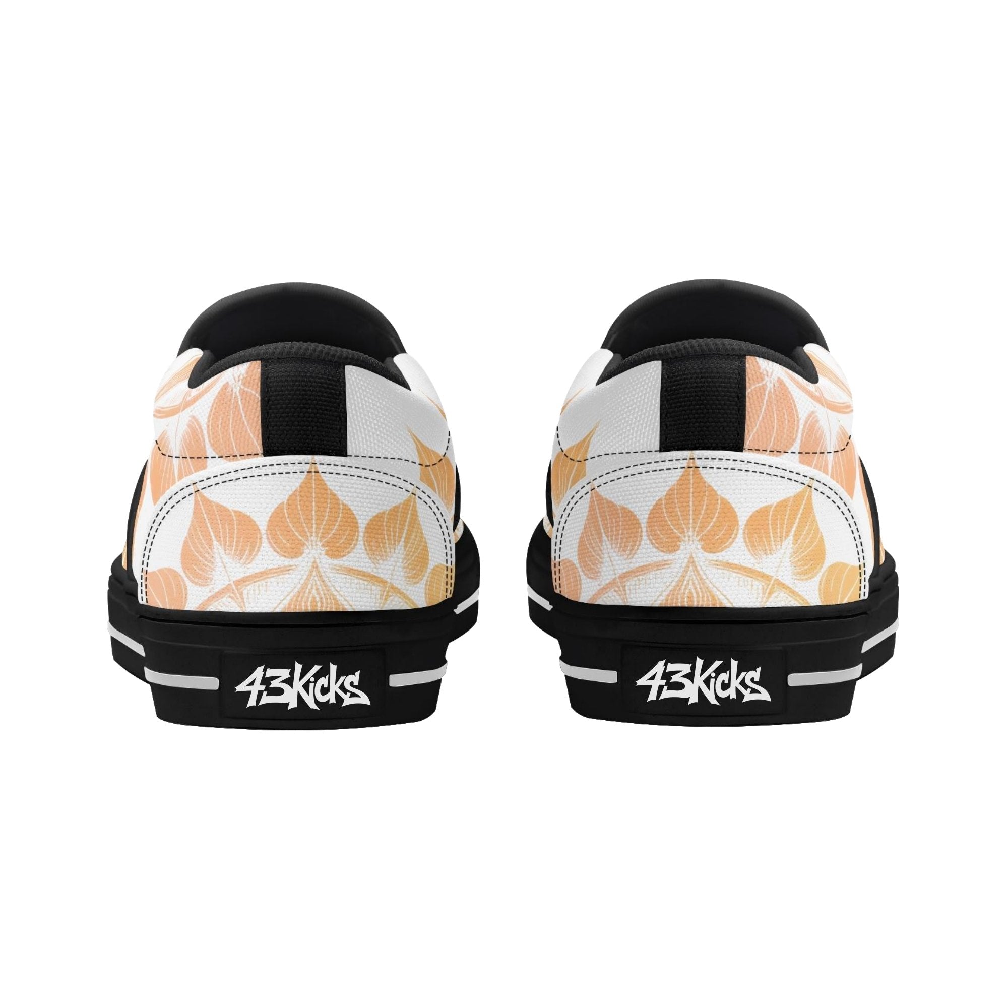 Antique Mandala on White Canvas Slipons (black pair rear)