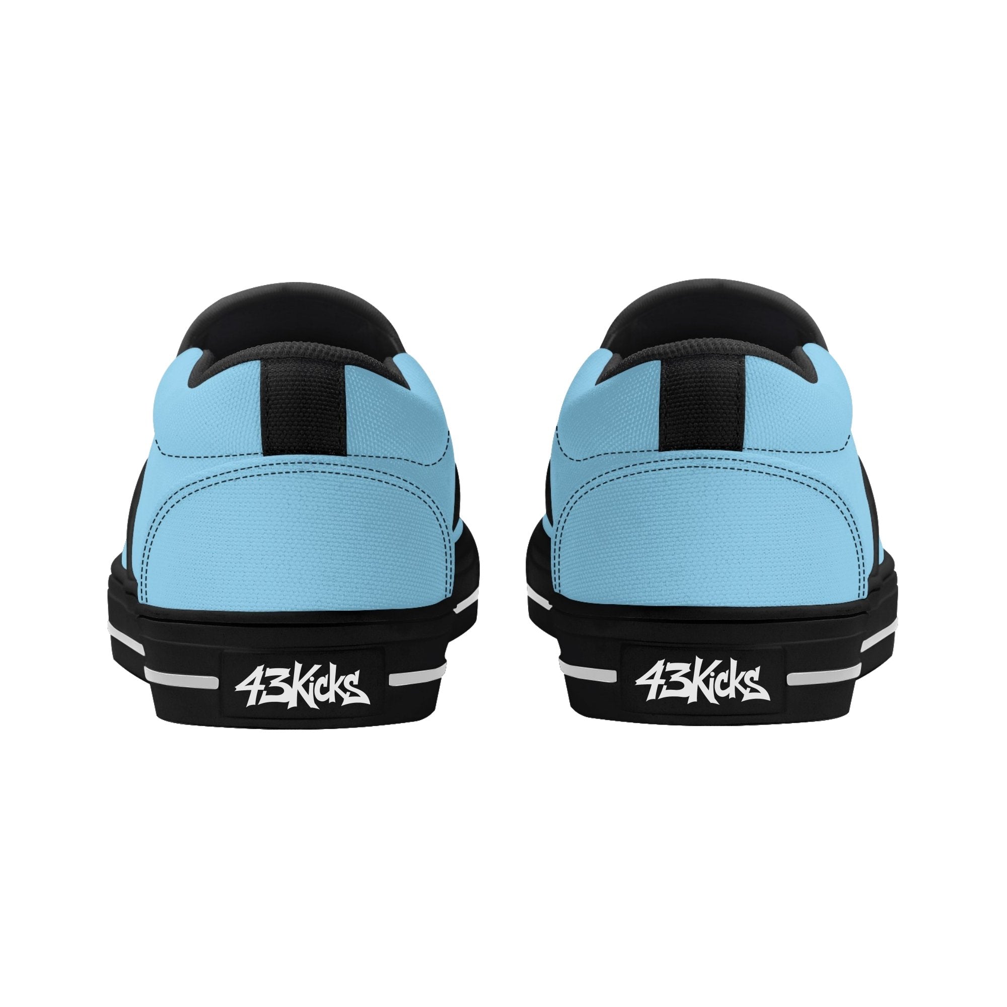 Baby Blue All Over Canvas Slipons (black pair rear)