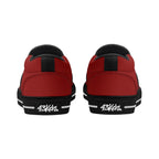 Red All Over Canvas Slipons (black pair rear)