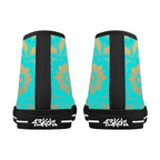 Antique Mandala on Cyan Canvas Hightops (black pair rear)