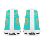 Antique Mandala on Cyan Canvas Hightops (white pair rear)