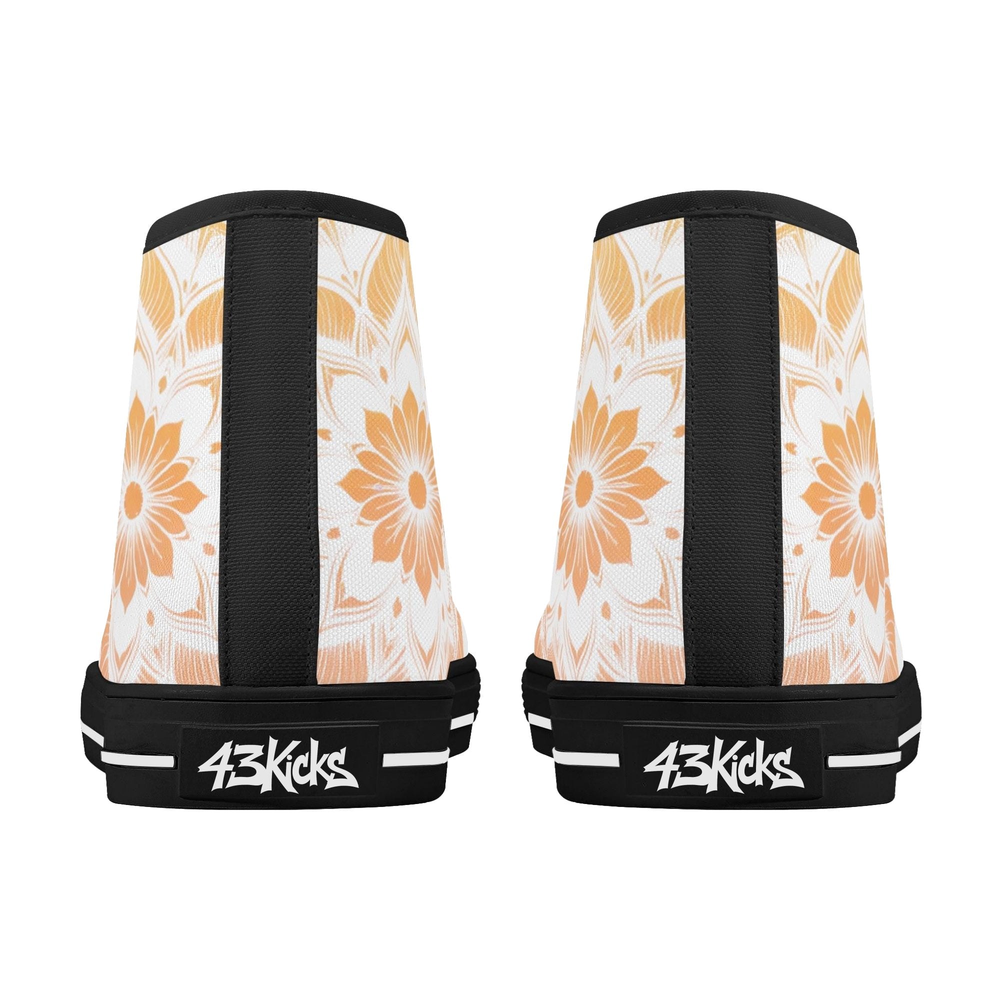 Antique Mandala on White Canvas Hightops (black pair rear)
