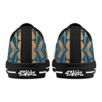 Antique Mandala on Dark Blue Canvas Lowtops (black pair rear)